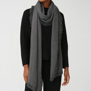 100% Linen Gray Fringe Long Wrap scarf 75x17.5